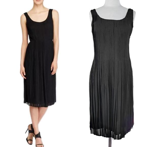 BURBERRY BRIT Black Cece Pleated Georgette Silk Linen Knit Midi Dress Size 4 - Picture 1 of 13